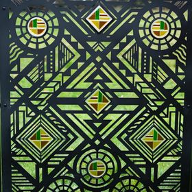 Art Deco Design Patio screen or Fence panel with Glass inserts