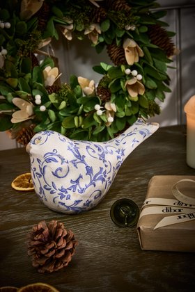 BOTANICAL SET OF 2 BLUE BIRD ORNAMENTS