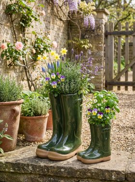 LITTLE & LARGE GREEN WELLY BOOT PLANTERS