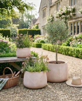BEIGE STRIPED OUTDOOR PLANTER COLLECTION
