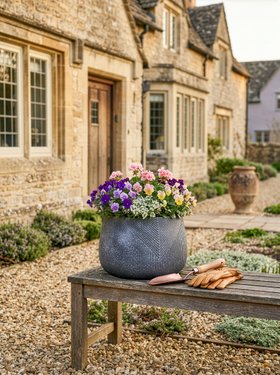 SMALL GREY STRIPE PLANTER