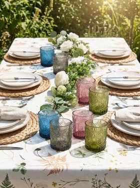 SET OF 8 COLOURED GLASS TUMBLERS