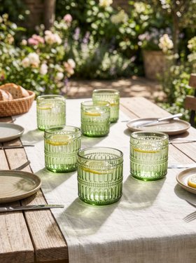 SET OF 6 GREEN EMBOSSED TUMBLERS