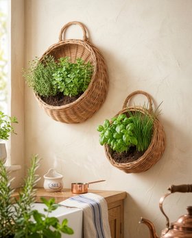 HANGING WICKER BASKET PLANTERS