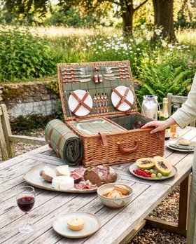BERKELEY FAMILY OF FOUR WICKER PICNIC HAMPER