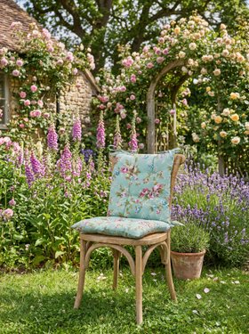 SET OF 2 GREEN FLORAL GARDEN SEAT PADS