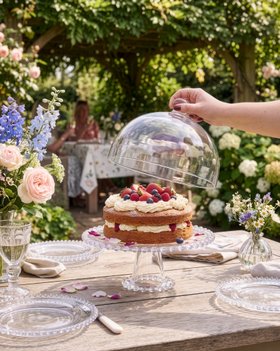 BELLA PERLE BEADED GLASS CAKE STAND AND CLOCHE