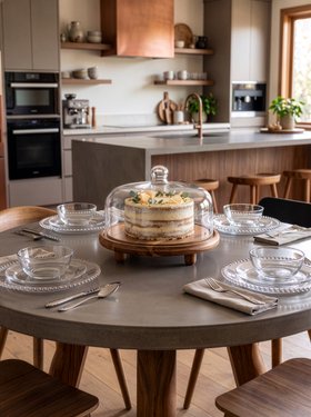 NATURAL WOOD CAKE STAND AND CLOCHE