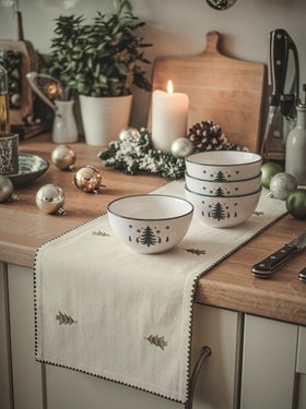 SET OF 4 SNOWY FOREST STONEWARE BOWLS
