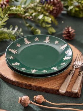 SET OF 2 WINTER SNOWFLAKE STONEWARE SIDE PLATES