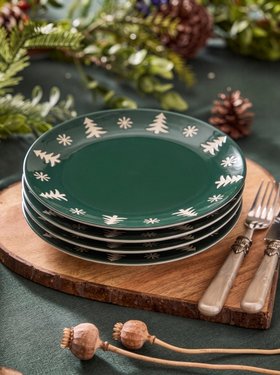 SET OF 4 WINTER SNOWFLAKE STONEWARE SIDE PLATES