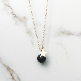 Moon & Star Lava Diffuser Necklace, With Essential Oil