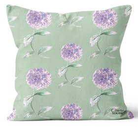 Hydrangea Garden Print Cushion -  Celadon Green