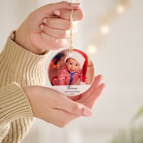 Personalised My First Christmas Photo Ceramic Bauble