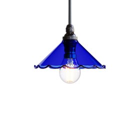 Florrie Frilled Coloured Glass Pendant Light - Dark Blue