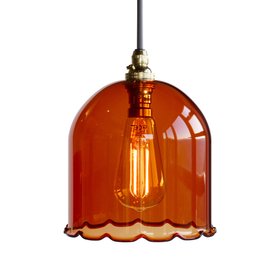 Frieda Frilled Coloured Glass Pendant Light - Amber
