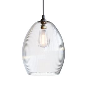 Jules Fine Ribbed Clear Glass Pendant Light - Large