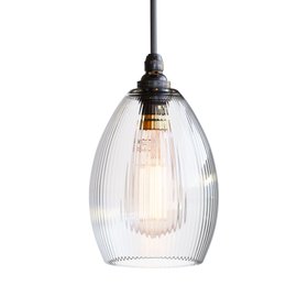 Jules Fine Ribbed Clear Glass Pendant Light - Small