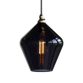 Olive Coloured Glass Pendant Light - Inky Black