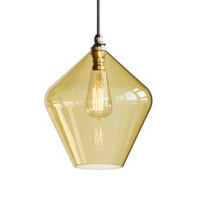 Olive Coloured Glass Pendant Light - Yellow - Large