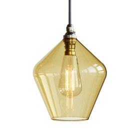 Olive Coloured Glass Pendant Light - Yellow