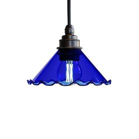 Florrie Frilled Coloured Glass Pendant Light - Dark Blue