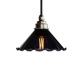 Florrie Frilled Coloured Glass Pendant Light - Inky Black
