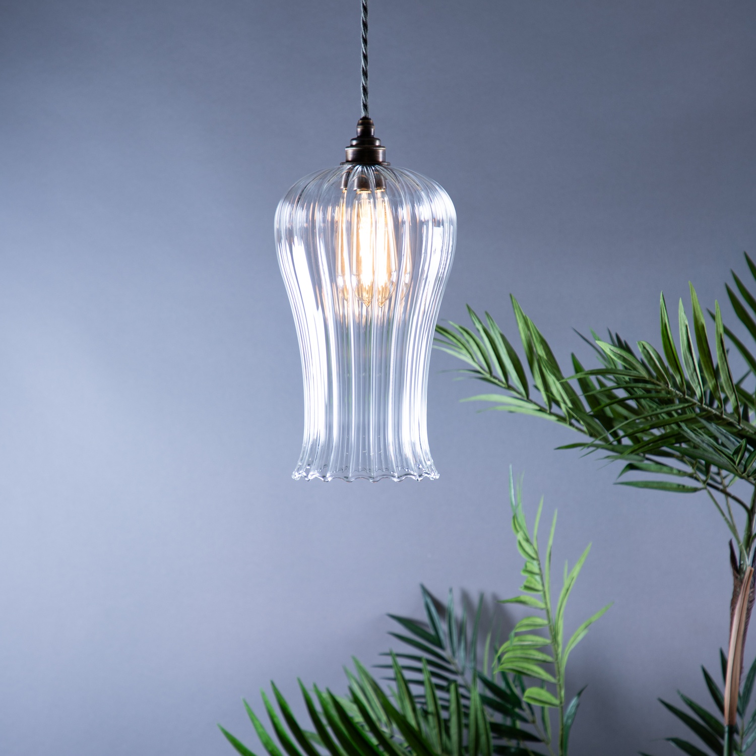 Ned Large Ribbed Glass Pendant Light