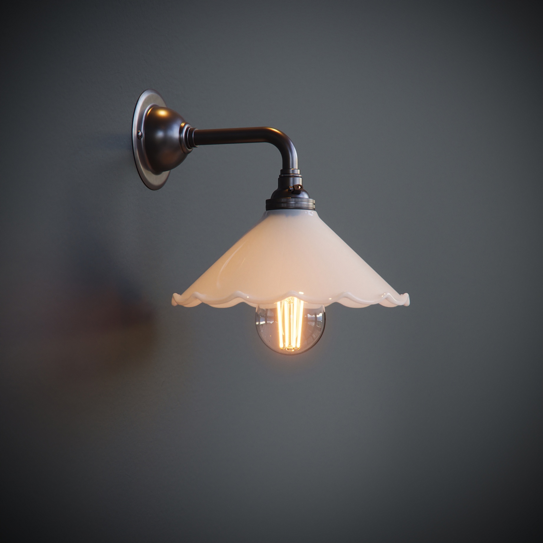 Contemporary Florrie Frilled Coolie Glass Wall Light - Opal (White)