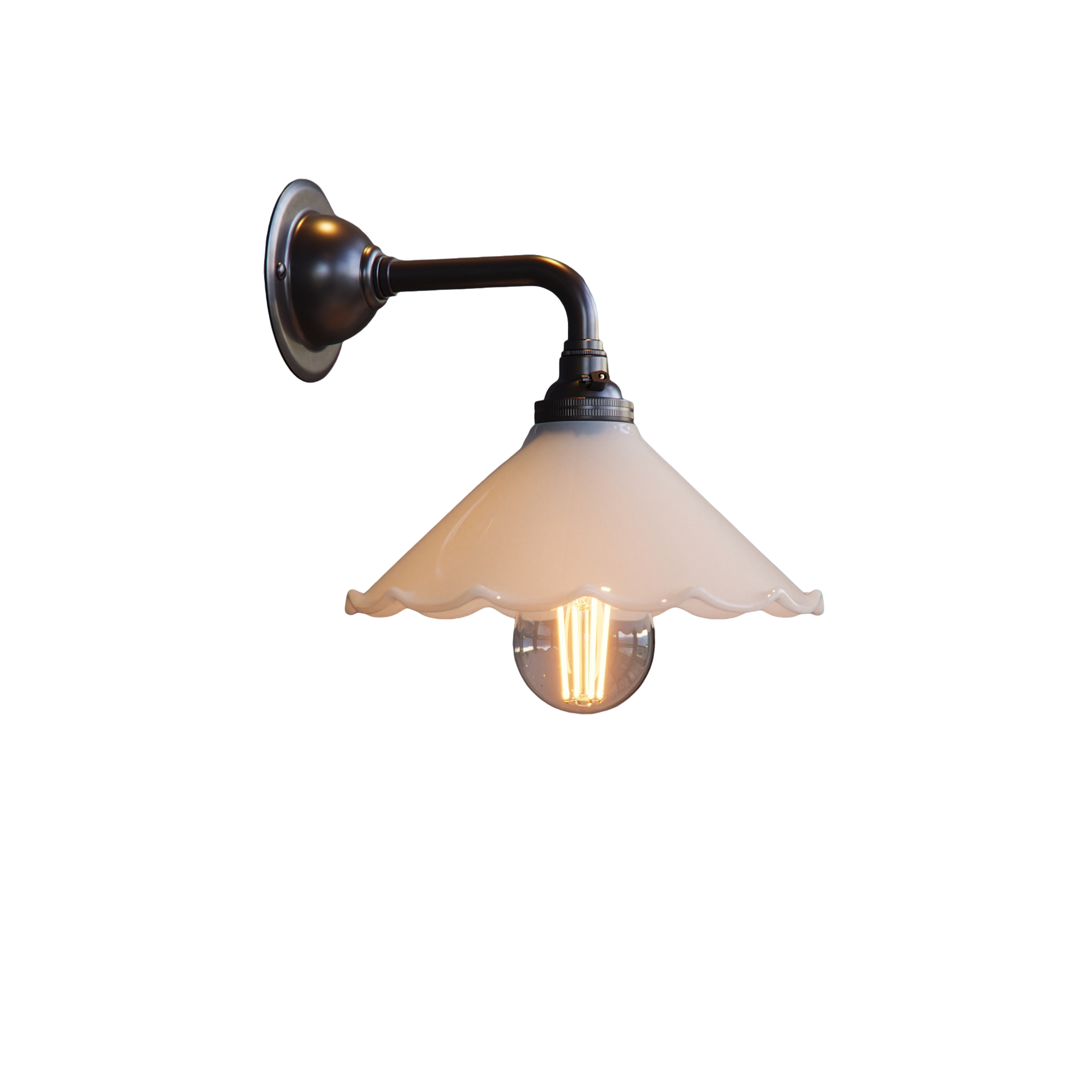 Classic Curved Florrie Frilled Coolie Glass Wall Light - Opal (White)