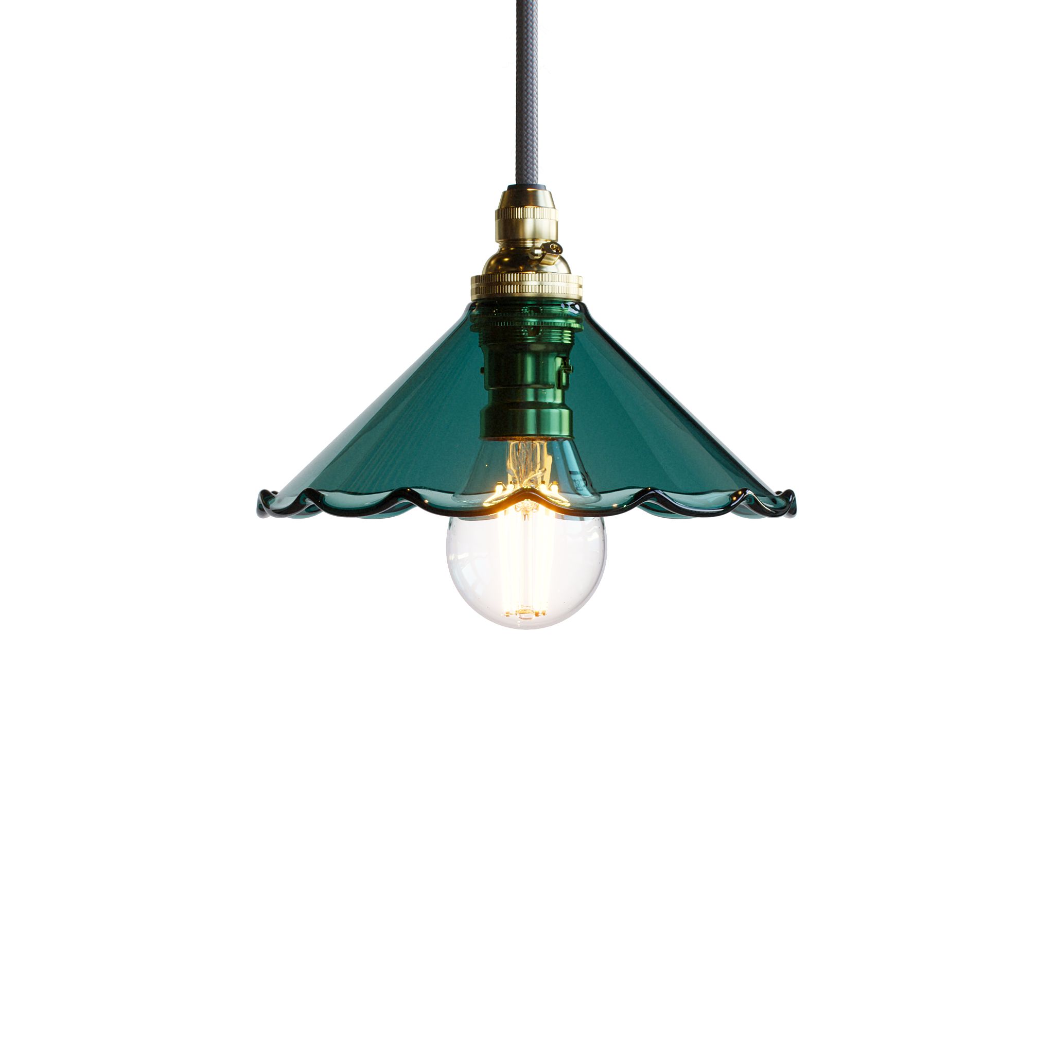 Florrie Frilled Coloured Glass Pendant Light - Teal