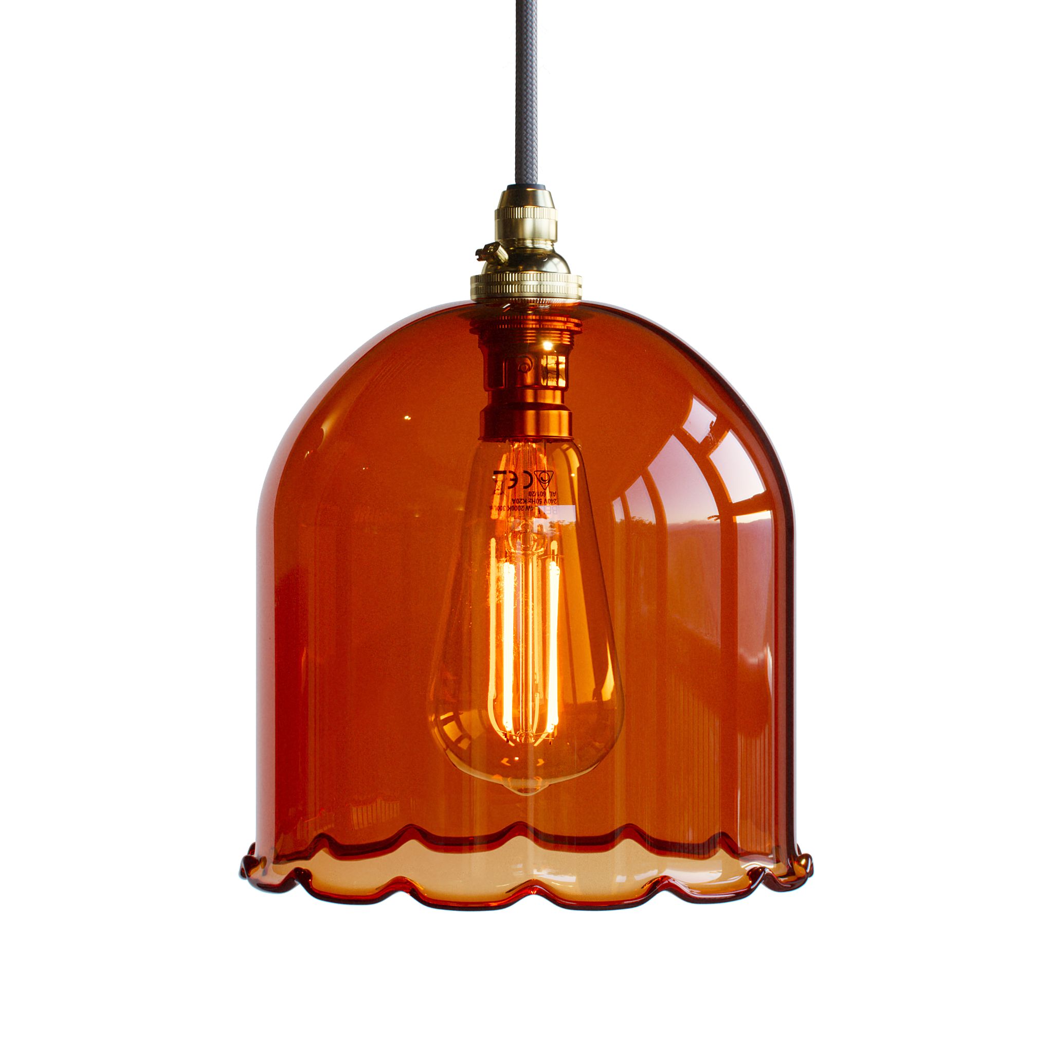 Frieda Frilled Coloured Glass Pendant Light - Amber