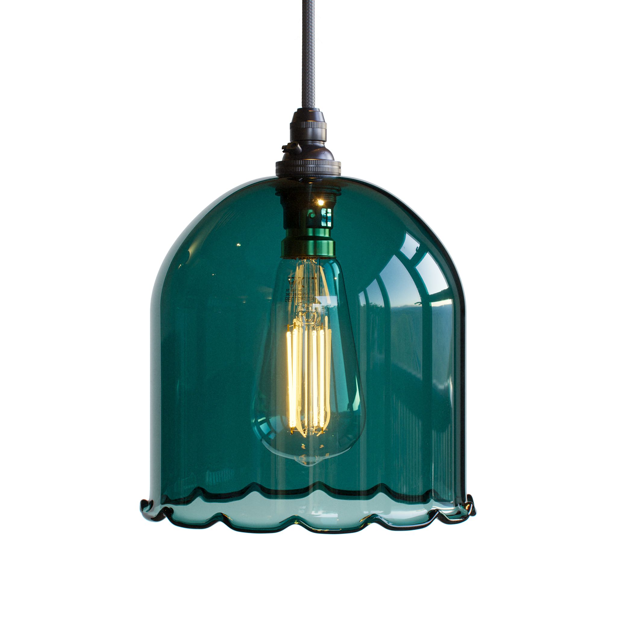 Frieda Frilled Coloured Glass Pendant Light - Teal