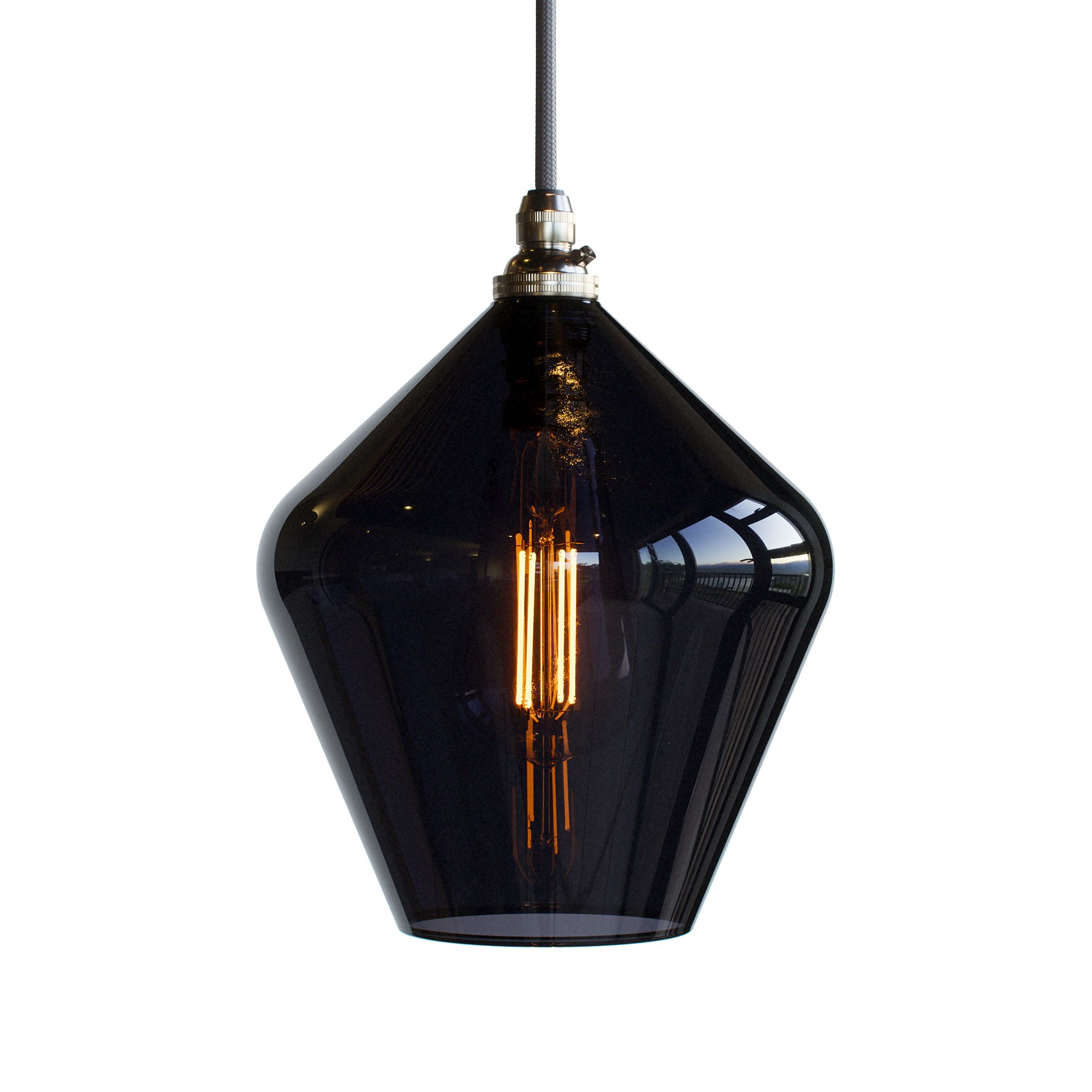 Olive Coloured Glass Pendant Light - Inky Black