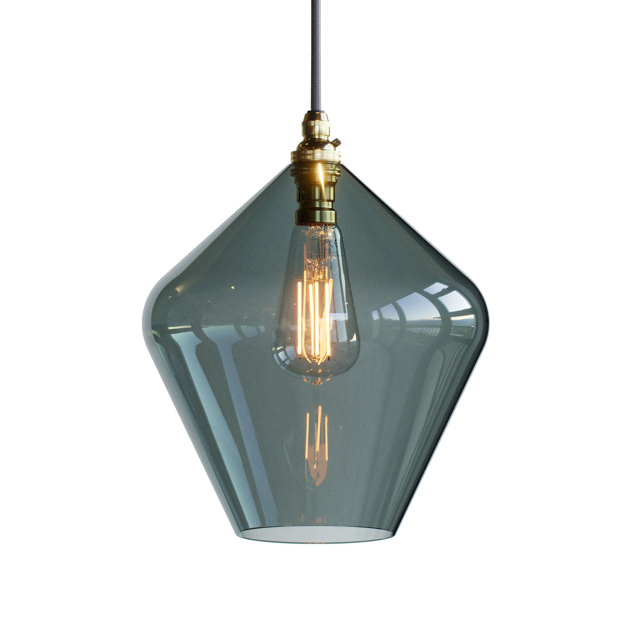 Olive Coloured Glass Pendant Light - Smoke - Large