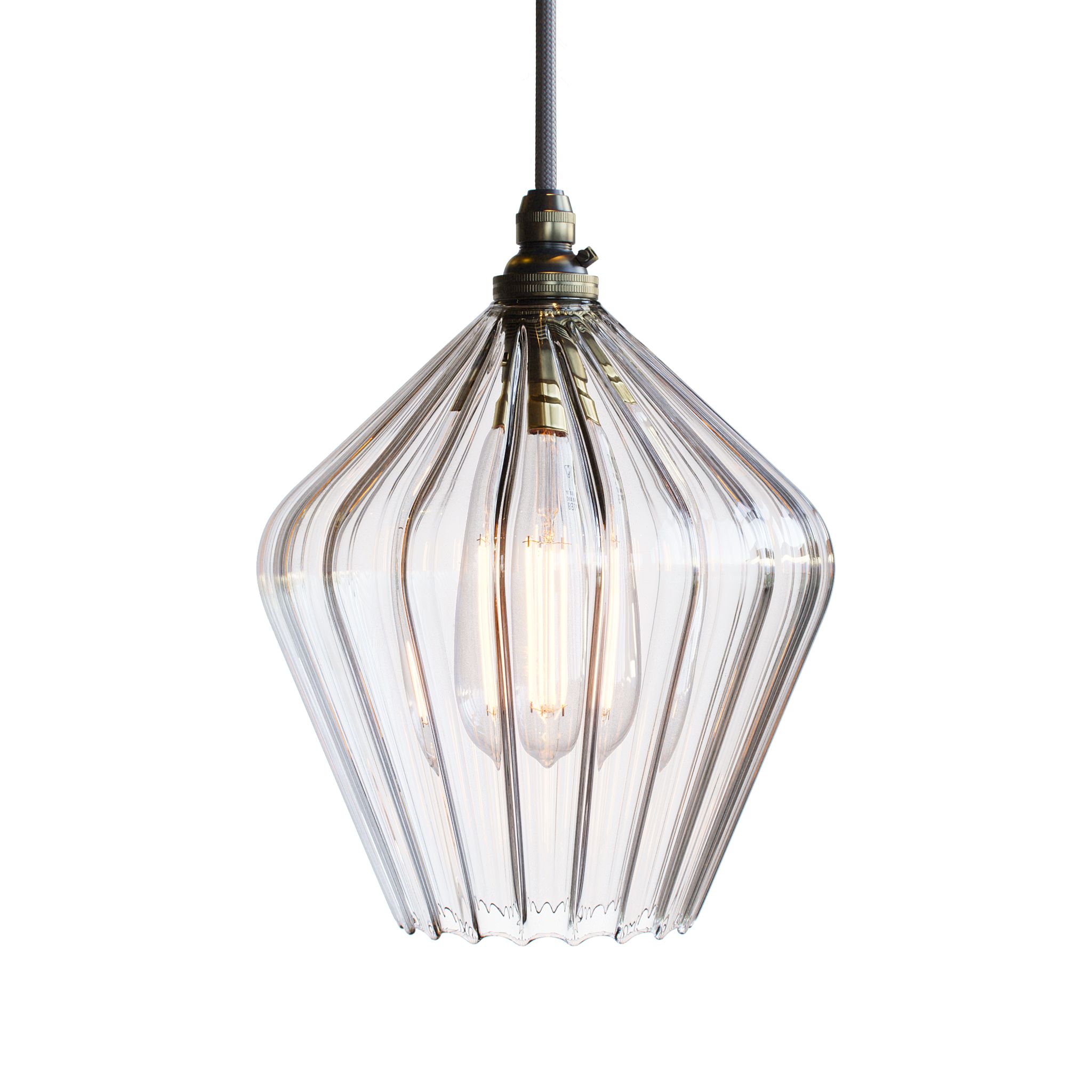 Olive Clear Ribbed Pendant Light - Standard