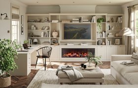 Sharps, Shaker Fireplace And Office In Soft Linen