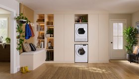 Sharps, Manhattan Utility Room In Soft Linen With Natural Oak Slatted Feature Panels