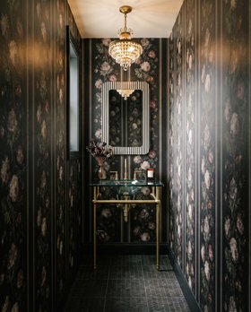 Feathr Chatsworth Black & cream floral stripe wallpaper