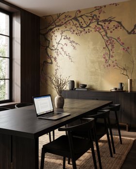 Feathr Halloween Takeda gold wallpaper Dining Room Before