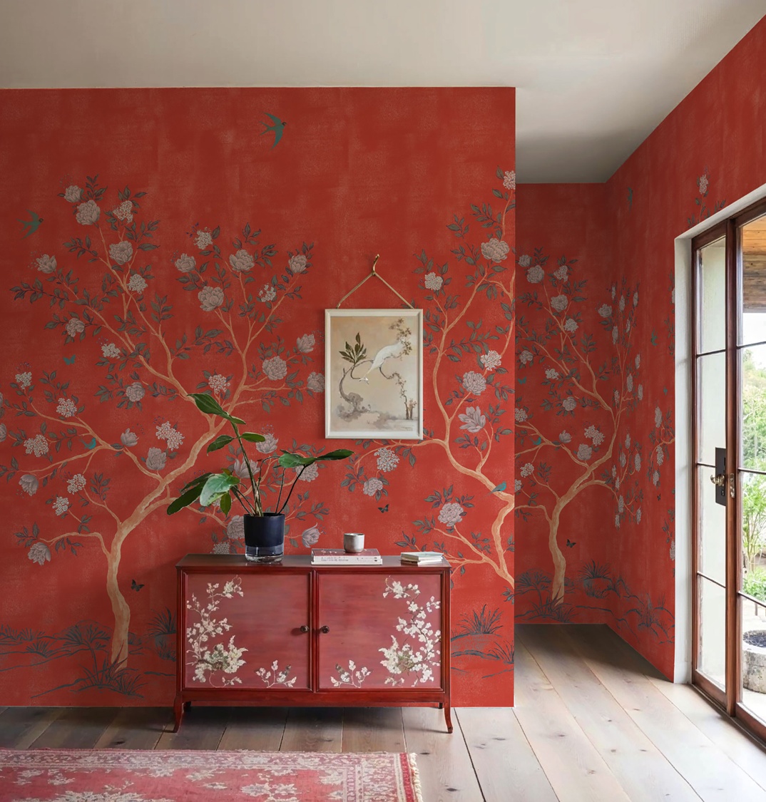 Red Chinoiserie Landscape Wall Mural FE48904 HeroImageHi