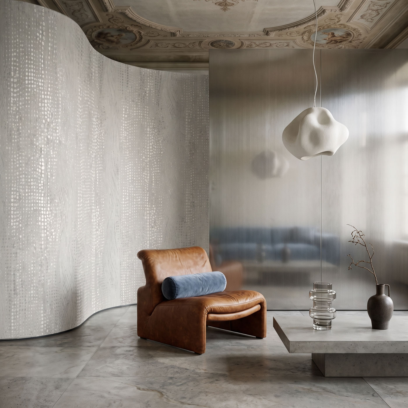 Silver Metallic Textured Wallpaper Mural FE51301 HeroImageLo