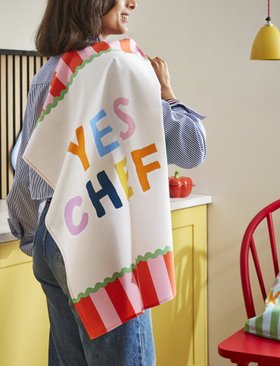 Ulster Weavers "Yes Chef-Stripe", Pure cotton printed tea towel.