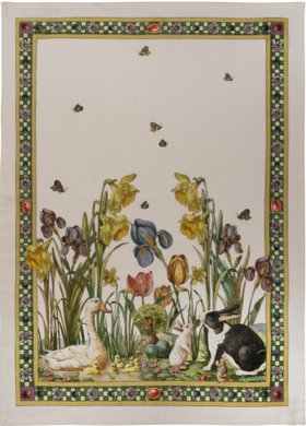 Tessitura Toscana Telerie, “Bunny Garden - Giallo”, Pure linen printed tea towel.