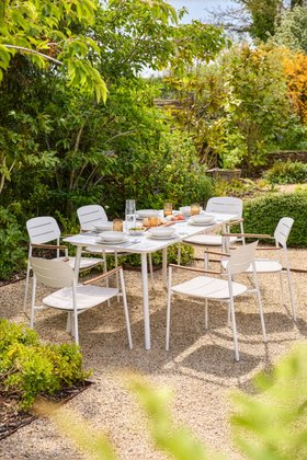 Hoxton 6 Seater Metal Garden Dining Set - Light Stone