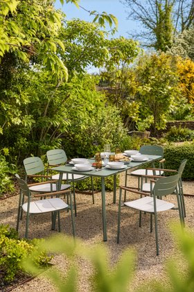 Hoxton 6 Seater Metal Garden Dining Set - Sage Green