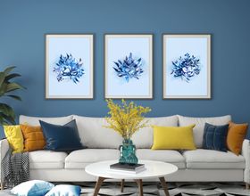 Blissful Blue Leaves - set of 3 botanical art prints by Claude & Leighton