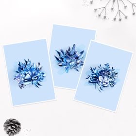 Set of 3 Blissful Blue Leaves Mini Art Prints by Claude & Leighton