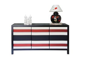 Credenza in legno e ante rivestite in tessuto