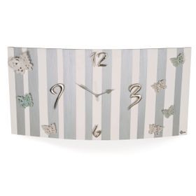 Orologio da parete curvo orizzontale – Biaco e argento – Collez. Fasce – Alberi e farfalle
